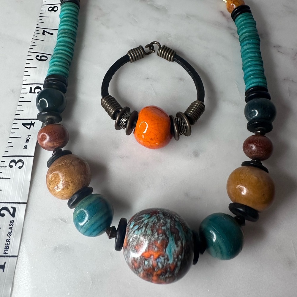 Colorful Vintage Jewelry Set - Bold Necklace and Bracelet - Picture 5 of 12